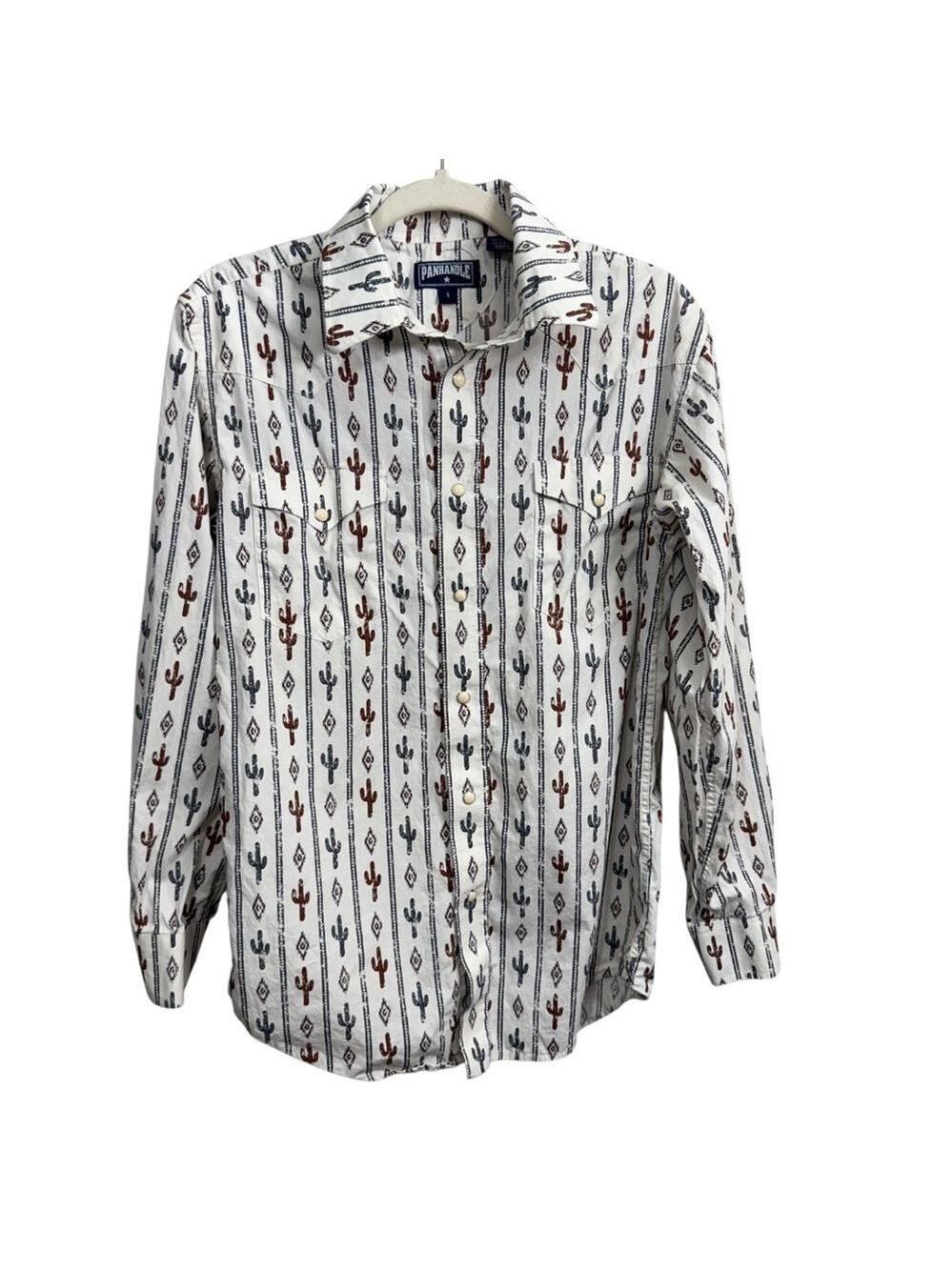 Panhandle Button‎ Down Shirt S White Brown Cactus